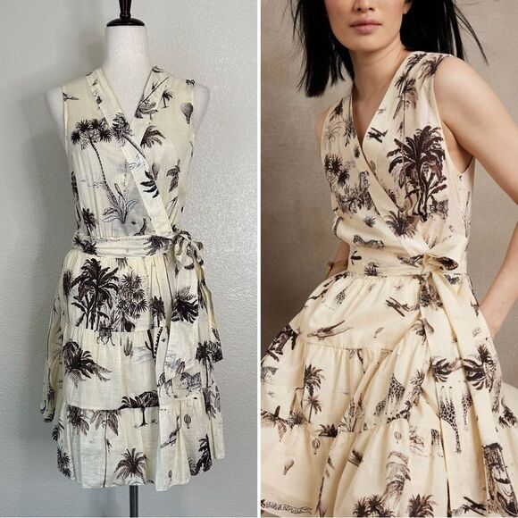 Banana Republic Stampa Wrap Mini Dress, Sz Medium - Picture 1 of 14